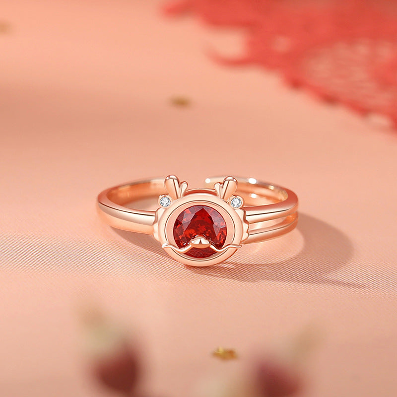 925 Sterling Silver Dragon Necklace with Red Zircon for Luck