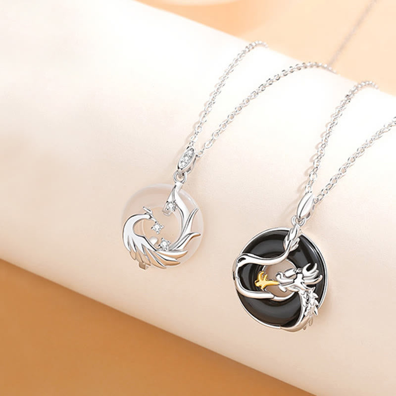 925 Sterling Silver Dragon Pendant with Black Onyx & Chalcedony for Protection & Harmony