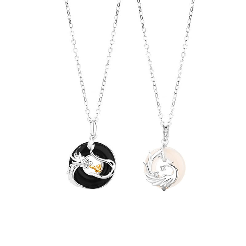 925 Sterling Silver Dragon Pendant with Black Onyx & Chalcedony for Protection & Harmony