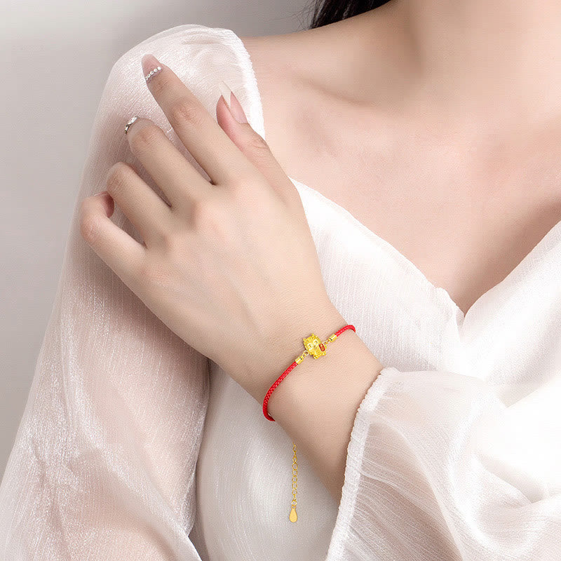 925 Sterling Silver Dragon Red Rope Bracelet for Luck & Strength