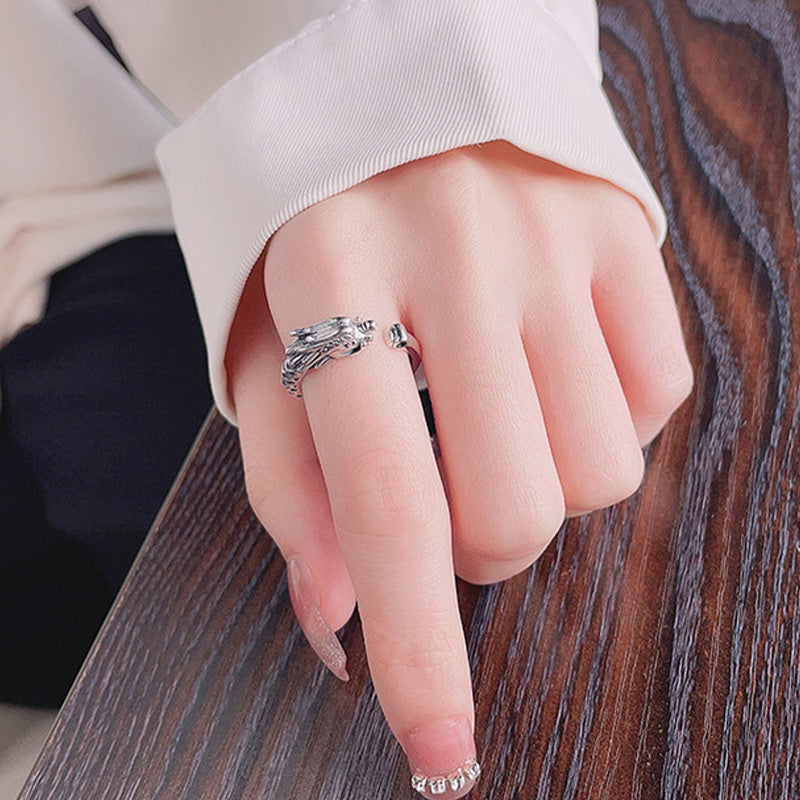 925 Sterling Silver Dragon Ring for Luck & Protection Adjustable