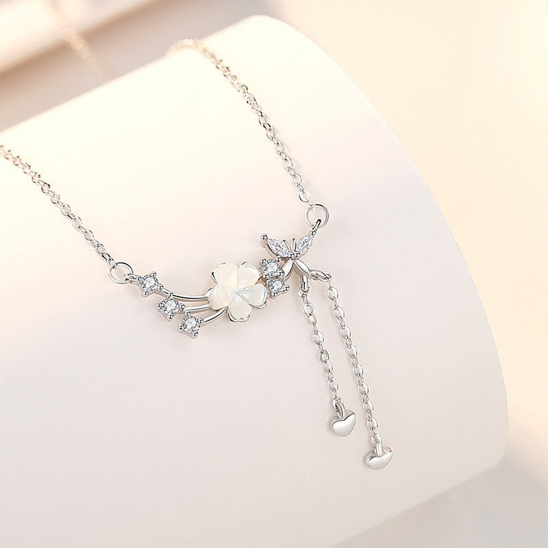 925 Sterling Silver Flower Butterfly Love Necklace Set