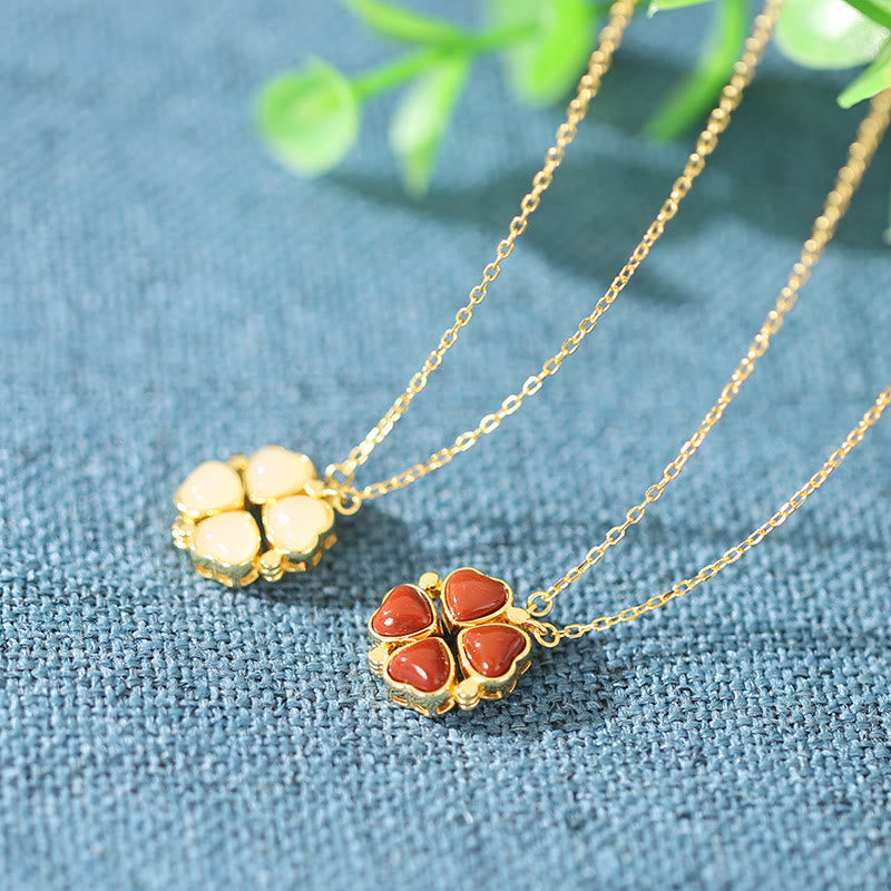 925 Sterling Silver Four Leaf Clover Jade Necklace for Abundance & Protection