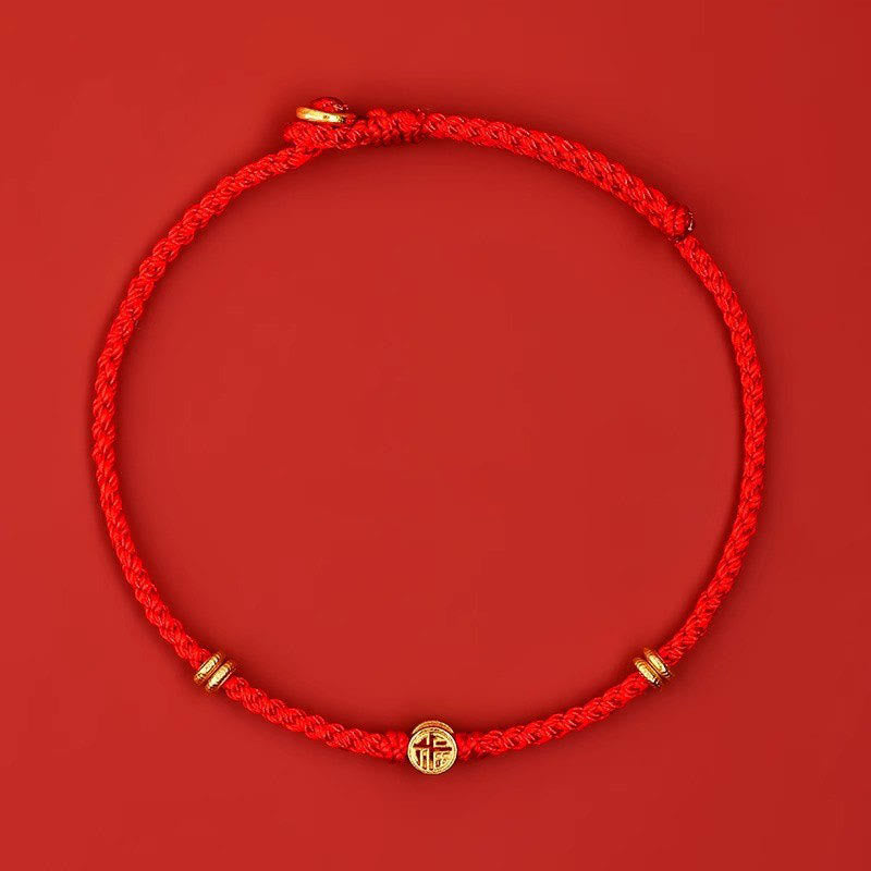925 Sterling Silver Fu Character Red String Luck Bracelet