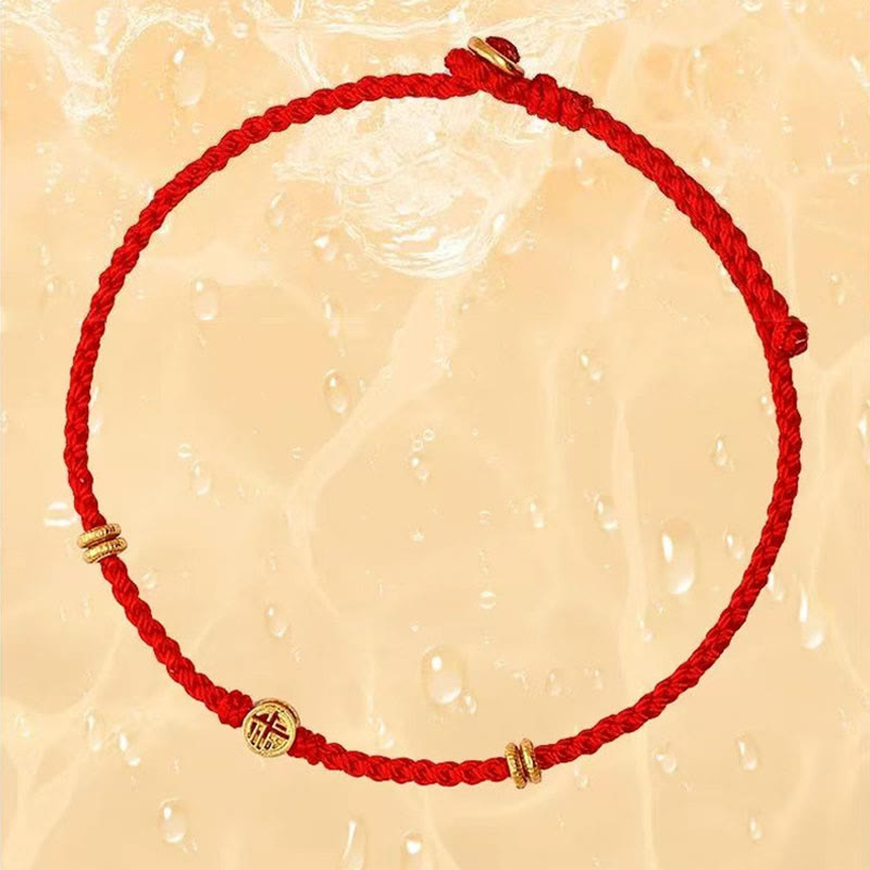 925 Sterling Silver Fu Character Red String Luck Bracelet