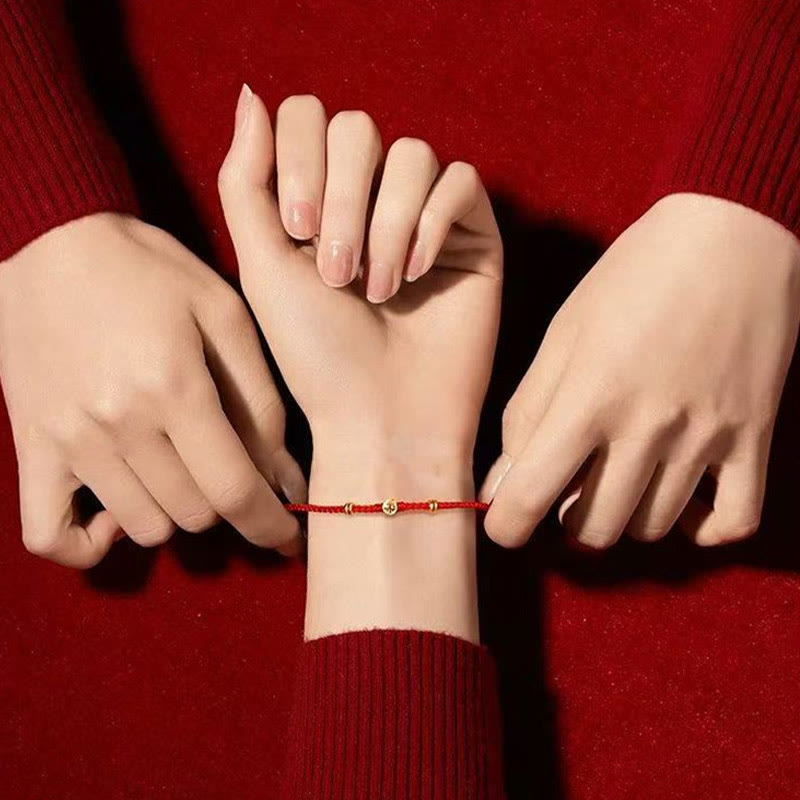 925 Sterling Silver Fu Character Red String Luck Bracelet