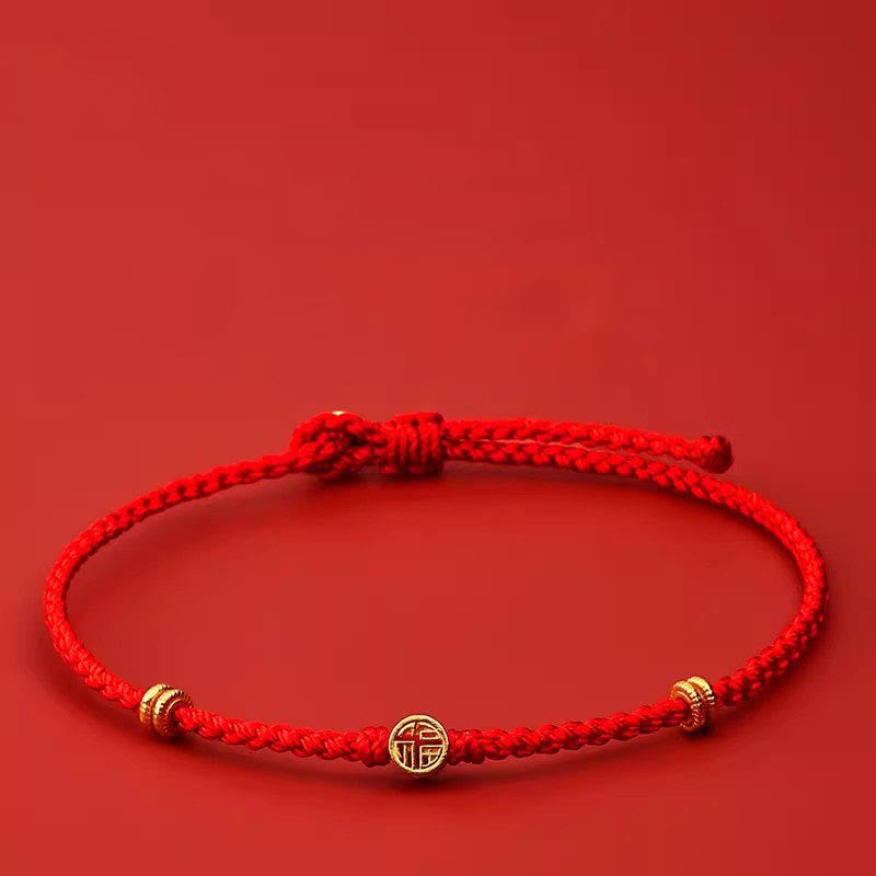 925 Sterling Silver Fu Character Red String Luck Bracelet
