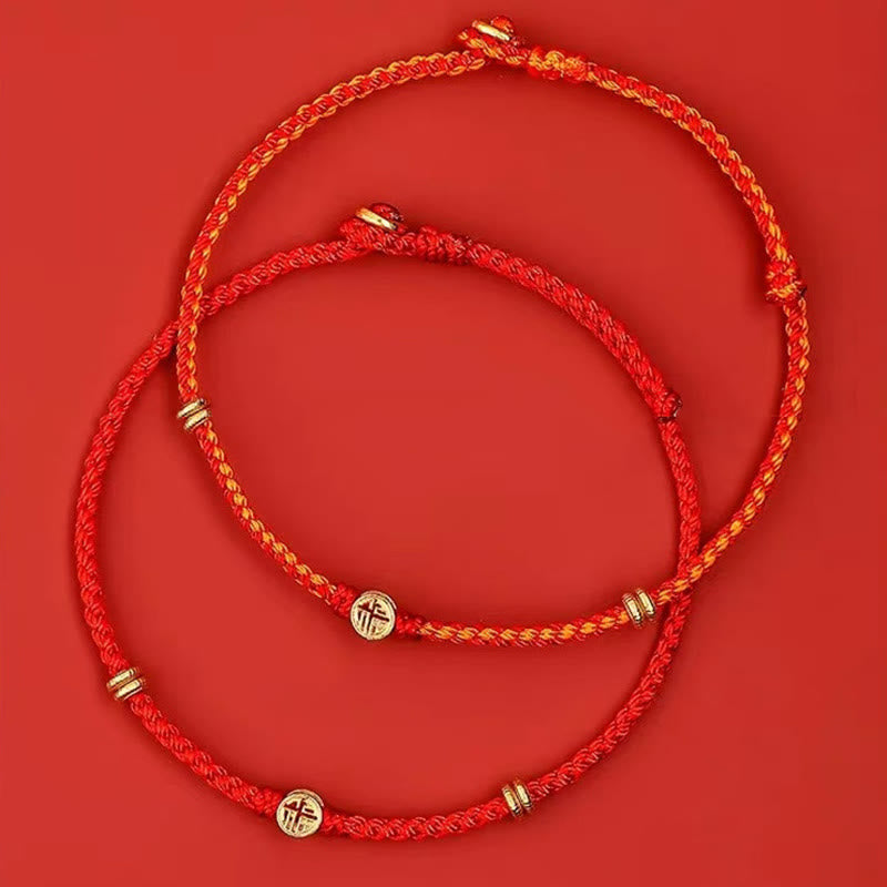 925 Sterling Silver Fu Character Red String Luck Bracelet