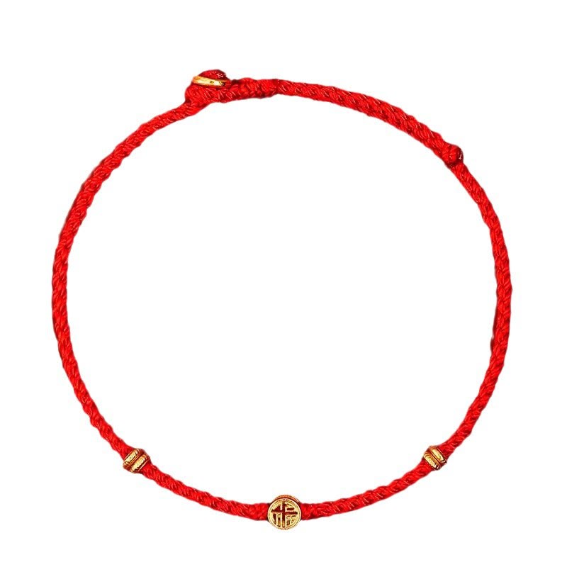 925 Sterling Silver Fu Character Red String Luck Bracelet