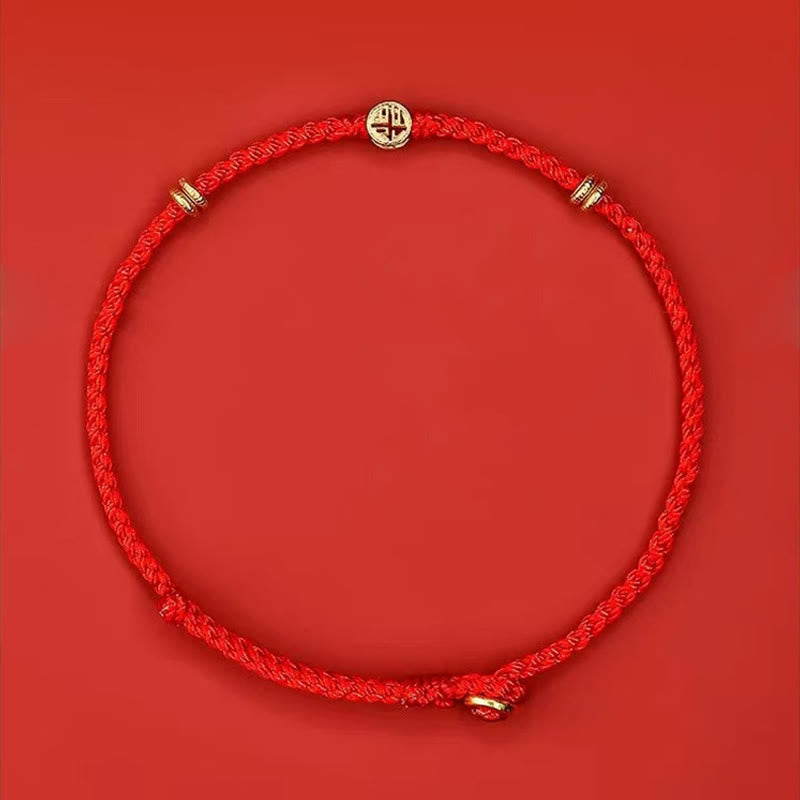 925 Sterling Silver Fu Character Red String Luck Bracelet