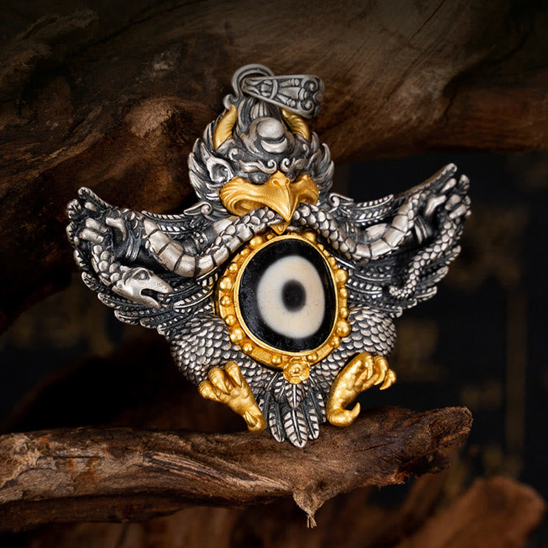 925 Sterling Silver Garuda Dzi Bead Spiritual Protection Necklace