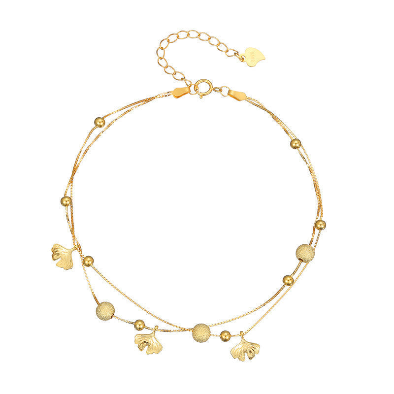 925 Sterling Silver Ginkgo Protection Anklet
