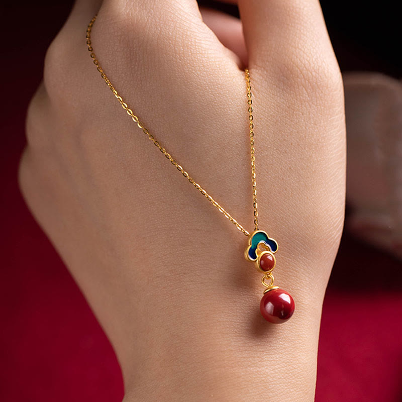 925 Sterling Silver Gold Cinnabar Red Agate Blessing Necklace Ring Earrings Set