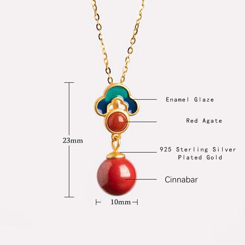 925 Sterling Silver Gold Cinnabar Red Agate Blessing Necklace Ring Earrings Set