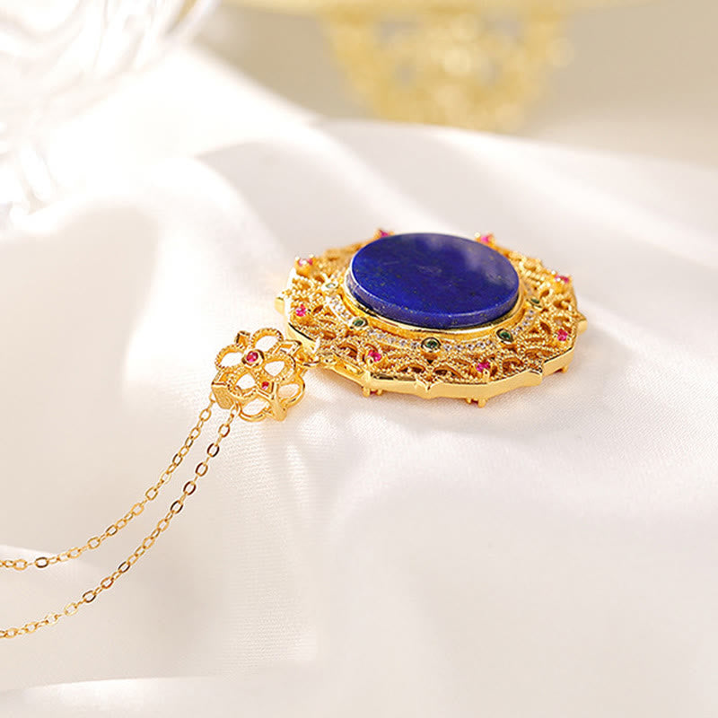 925 Sterling Silver Gold Plated Lazurite Spiritual Necklace Pendant