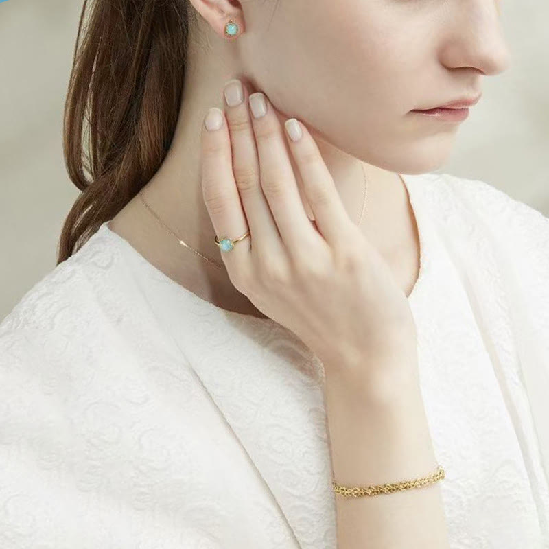 925 Sterling Silver Gold Plated Turquoise Protection Jewelry Set