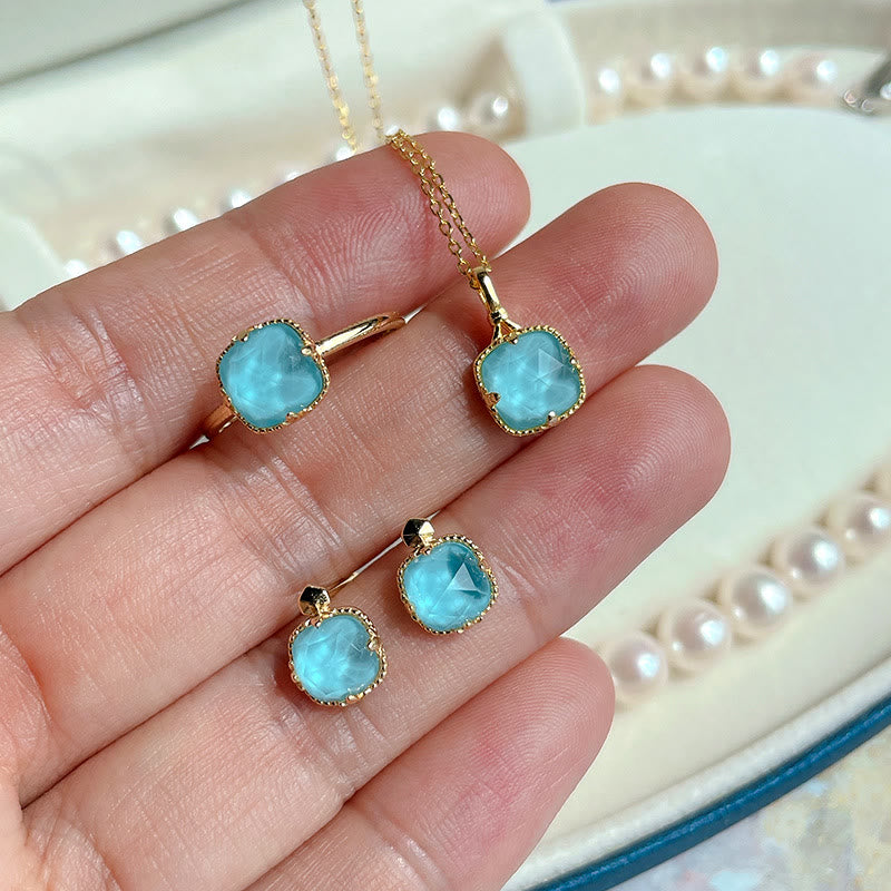 925 Sterling Silver Gold Plated Turquoise Protection Jewelry Set