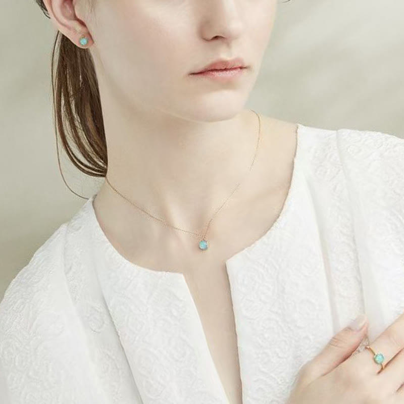 925 Sterling Silver Gold Plated Turquoise Protection Jewelry Set