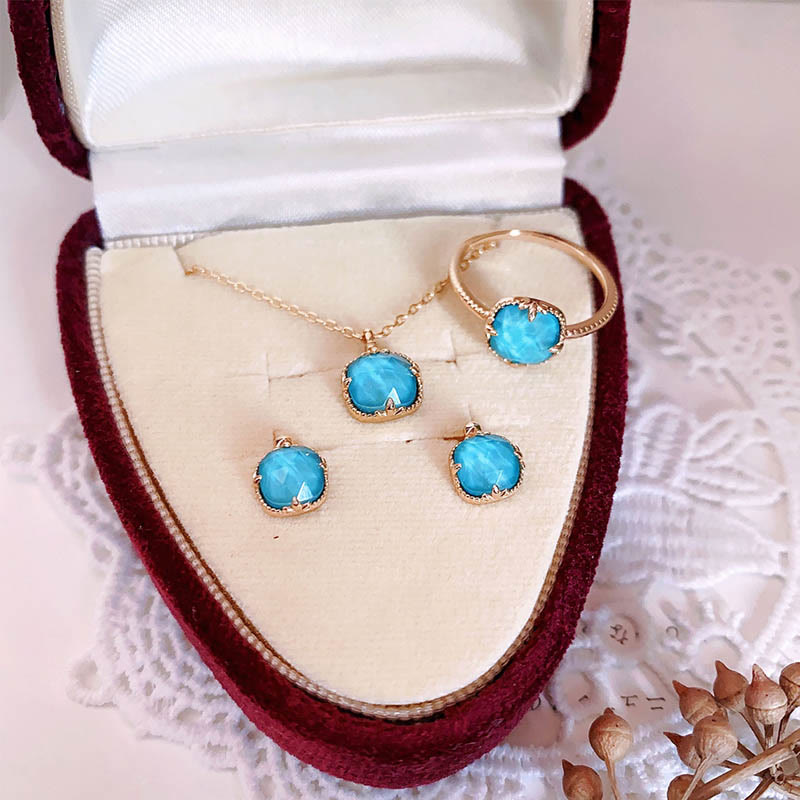 925 Sterling Silver Gold Plated Turquoise Protection Jewelry Set