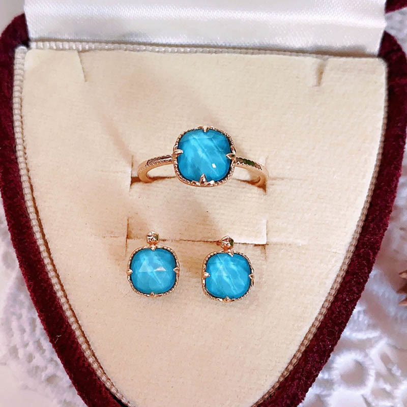 925 Sterling Silver Gold Plated Turquoise Protection Jewelry Set