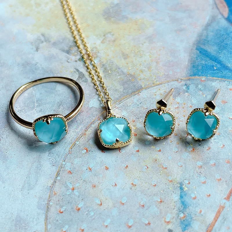 925 Sterling Silver Gold Plated Turquoise Protection Jewelry Set
