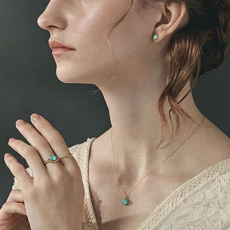 925 Sterling Silver Gold Plated Turquoise Protection Jewelry Set