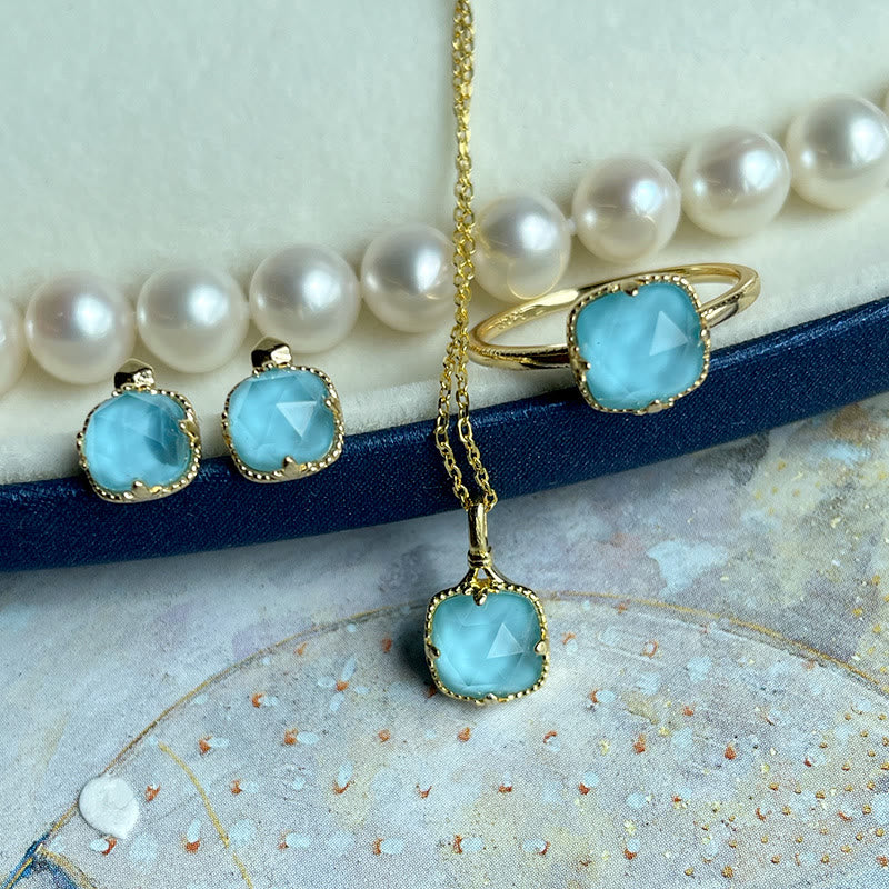 925 Sterling Silver Gold Plated Turquoise Protection Jewelry Set