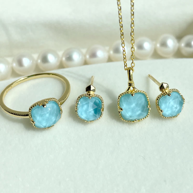 925 Sterling Silver Gold Plated Turquoise Protection Jewelry Set