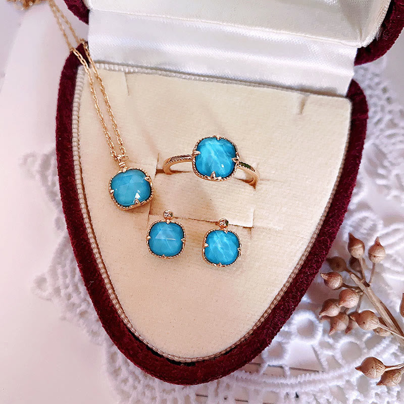 925 Sterling Silver Gold Plated Turquoise Protection Jewelry Set