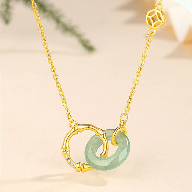 925 Sterling Silver Green Aventurine Peace Buckle Necklace