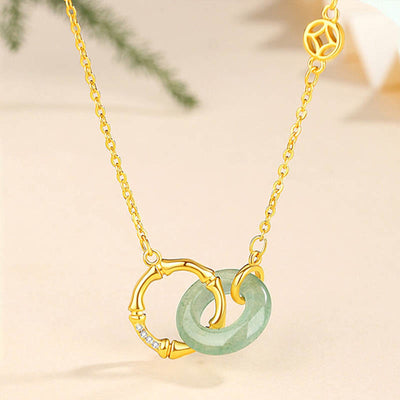 925 Sterling Silver Green Aventurine Peace Buckle Necklace