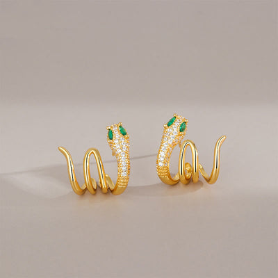 925 Sterling Silver Green-eyed Snake Earrings for Harmony