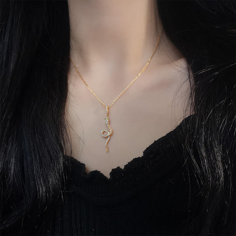 925 Sterling Silver Green-eyed Snake Protection Necklace