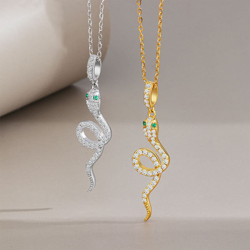 925 Sterling Silver Green-eyed Snake Protection Necklace
