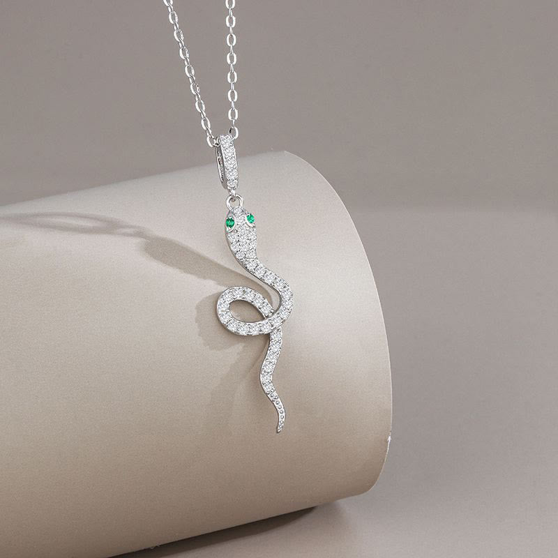 925 Sterling Silver Green-eyed Snake Protection Necklace