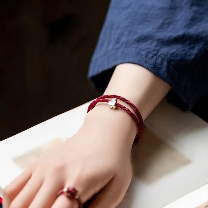 925 Sterling Silver Handmade Fu Character Blessing Bracelet