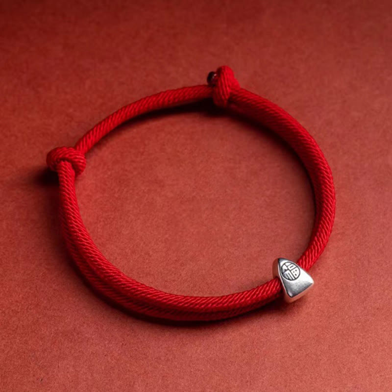 925 Sterling Silver Handmade Fu Character Blessing Bracelet
