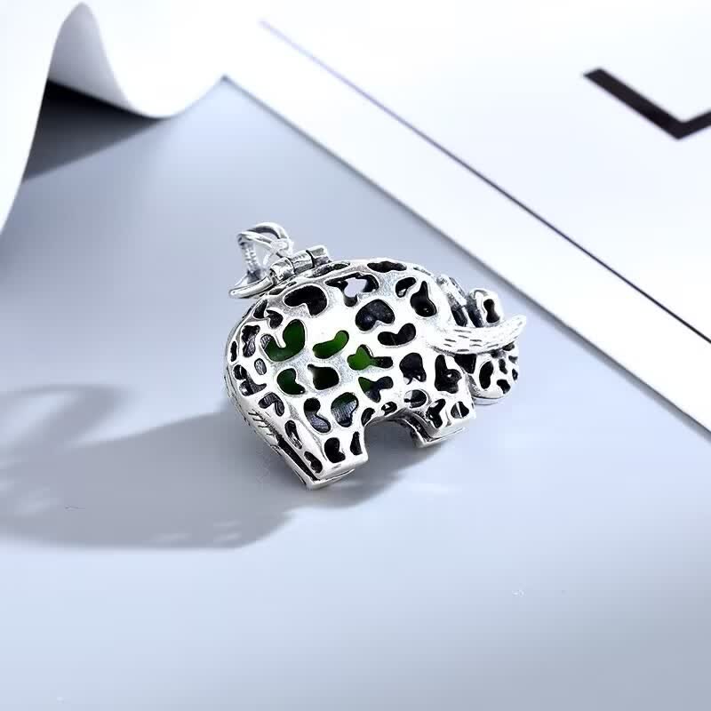 925 Sterling Silver Hetian Cyan Jade Elephant Success Pendant Necklace
