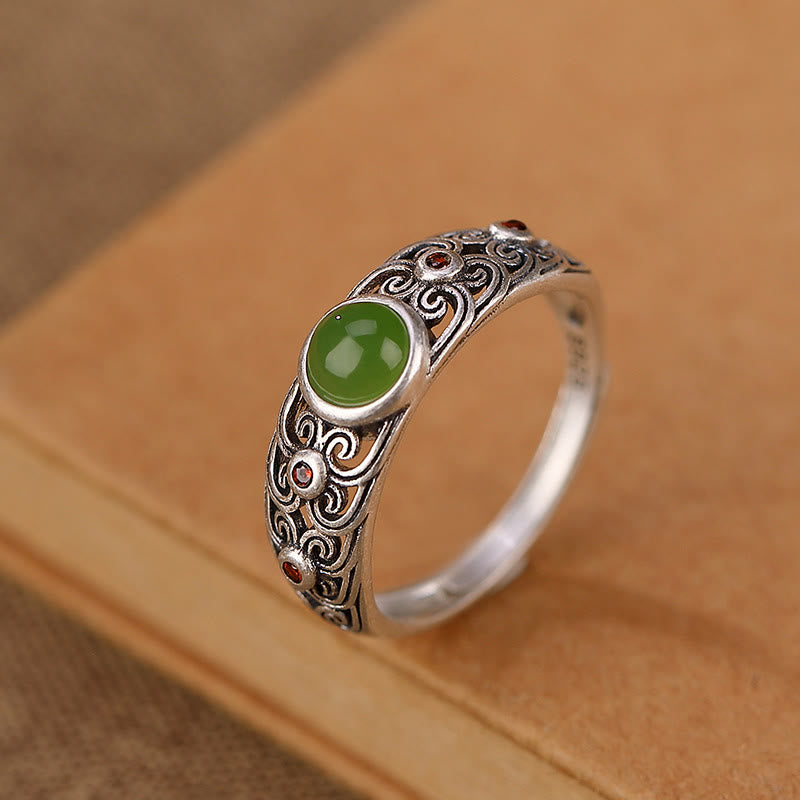 925 Sterling Silver Hetian Cyan Jade Harmony Adjustable Ring