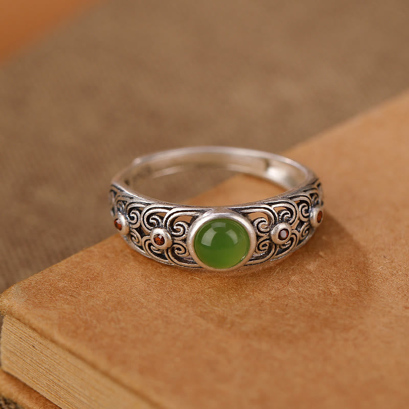 925 Sterling Silver Hetian Cyan Jade Harmony Adjustable Ring