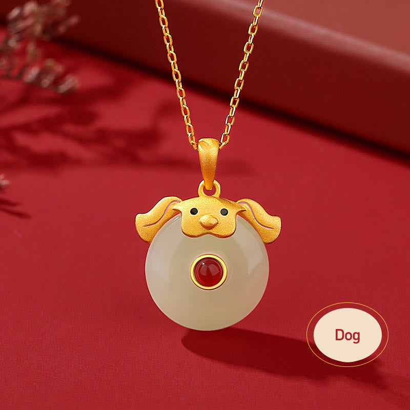 925 Sterling Silver Hetian Jade Dragon Necklace for Luck & Protection