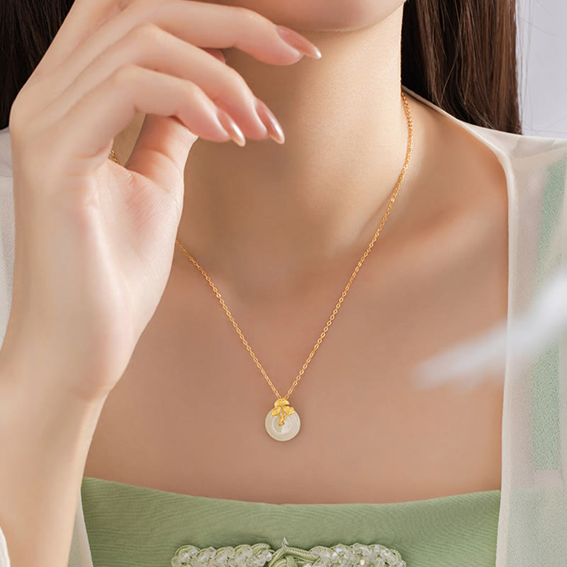 925 Sterling Silver Hetian Jade Ginkgo Leaves Prosperity Necklace