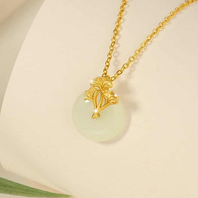 925 Sterling Silver Hetian Jade Ginkgo Leaves Prosperity Necklace