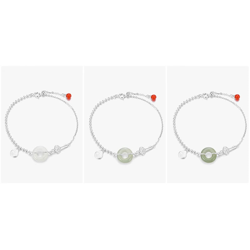 925 Sterling Silver Hetian Jade Luck Chain Bracelet