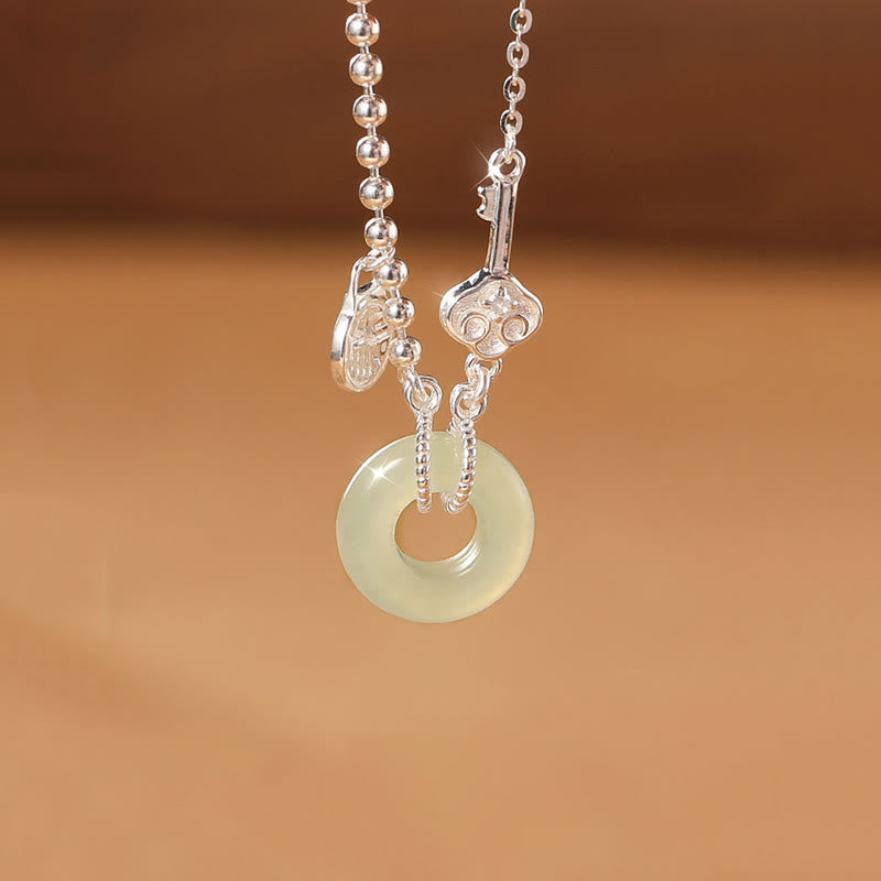 925 Sterling Silver Hetian Jade Luck Chain Bracelet