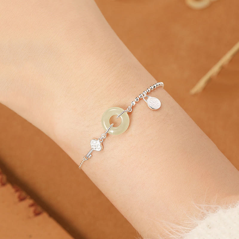 925 Sterling Silver Hetian Jade Luck Chain Bracelet