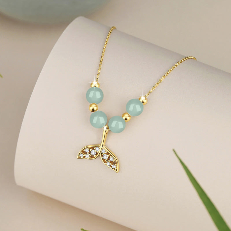925 Sterling Silver Hetian Jade Luck Fishtail Necklace