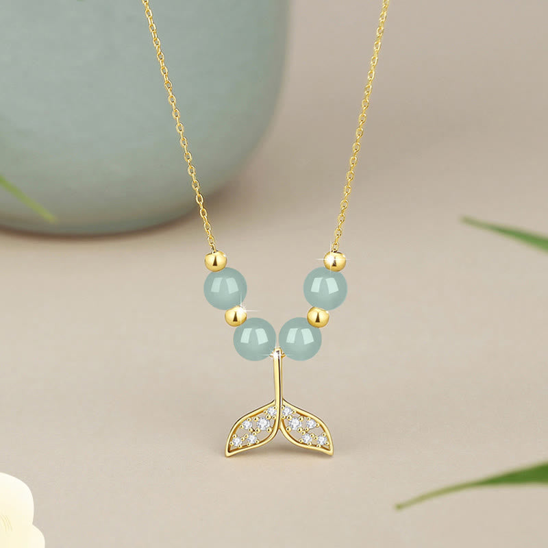 925 Sterling Silver Hetian Jade Luck Fishtail Necklace