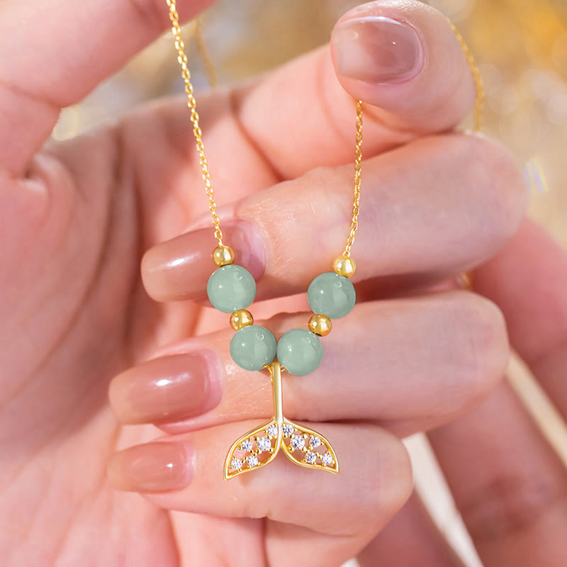 925 Sterling Silver Hetian Jade Luck Fishtail Necklace