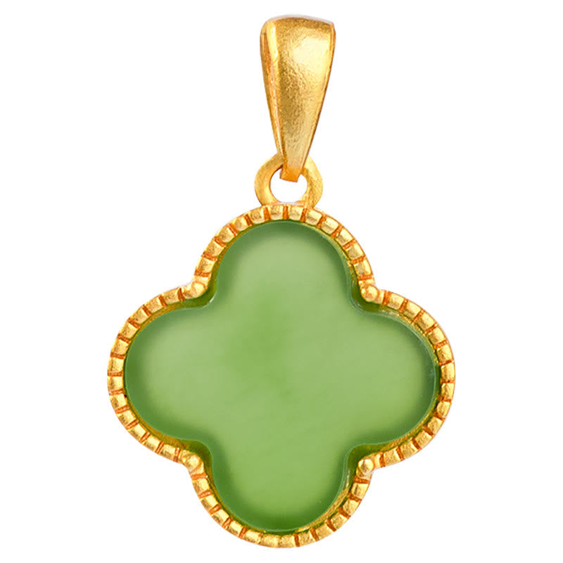 925 Sterling Silver Hetian Jade Luck Four Leaf Clover Necklace